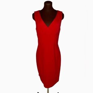 Stunning KAY UNGER Vibrant Red Sheath V Neck High Banded Waist Dress Siz…